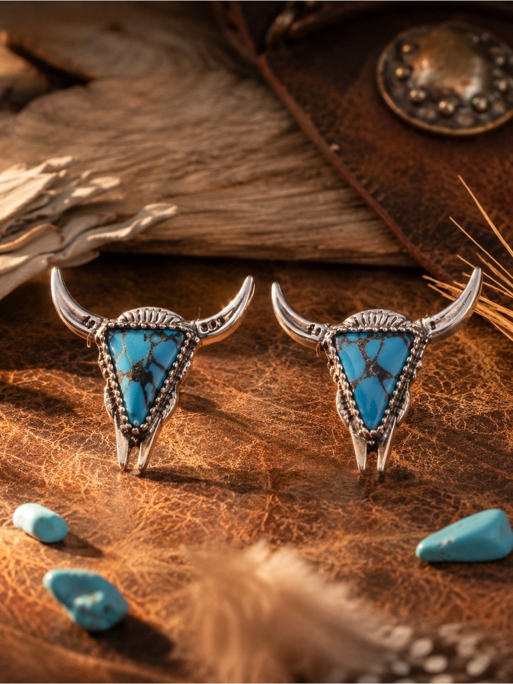 Myra Bag Turquoise Bull Skull Stud Earrings